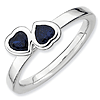Sterling Silver Stackable Created Sapphire Double Heart Ring
