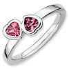 Sterling Silver Stackable Pink Tourmaline Double Heart Ring