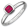 Sterling Silver Stackable 2/3 ct Cushion Cut Created Ruby Ring