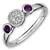 Sterling Silver Stackable Amethysts & Diamond Cluster Ring
