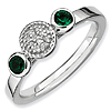 Sterling Silver Stackable Created Emerald & Diamond Ring