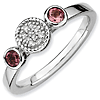 Sterling Silver Stackable Pink Tourmaline Diamond Cluster Ring