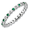 Sterling Silver Stackable Created Emerald Diamond Eternity Ring