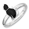 Sterling Silver Black Enameled Cat Stackable Ring