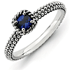 Sterling Silver Stackable Created Sapphire Ring with Beaded Finish