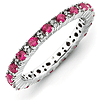Sterling Silver Stackable Created Ruby and Diamond Eternity Ring