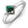 Sterling Silver Created Emerald & Diamond Ring