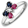 Sterling Silver Stackable Created Ruby Sapphire Butterfly Ring 