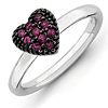 Sterling Silver Stackable Created Ruby Heart Ring with Black Ruthenium