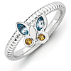 Sterling Silver Stackable Blue Topaz Citrine Butterfly Ring 