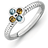 Sterling Silver Stackable Blue Topaz Citrine Flower Ring