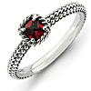 Sterling Silver Stackable Checkerboard Garnet Beaded Ring