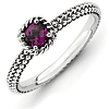 Sterling Silver Stackable Checkerboard Rhodolite Garnet Beaded Ring
