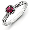 Sterling Silver Stackable Checkerboard-cut Created Ruby Beaded Ring
