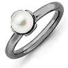 Black-plated Sterling Silver Stackable White Pearl Ring