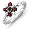 Sterling Silver Stackable Expressions Garnet Floral Ring