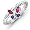 Sterling Silver Stackable Created Ruby and Sapphire Butterfly Ring