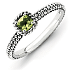 Sterling Silver 1/4 ct Checkerboard Cut Peridot Antiqued Ring