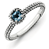 Sterling Silver Checkerboard Cut Blue Topaz Antiqued Ring 