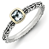 Sterling Silver & 14k Gold Checker-cut Aquamarine Antiqued Ring