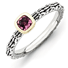 Checker-cut Pink Tourmaline Antiqued Ring Sterling Silver 14k Gold