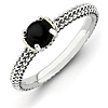 Sterling Silver & 14k Stackable Onyx Antiqued Ring