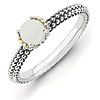 Sterling Silver & 14kt Gold Stackable White Agate Antiqued Ring