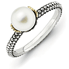 Sterling Silver & 14k Stackable 7mm White Pearl Beaded Ring