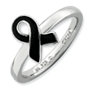 Sterling Silver Stackable Black Enameled Awareness Ribbon Ring 