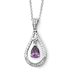Sterling Silver February CZ Never Forget Tear 18in Necklace