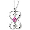 Sterling Silver Loyalty Necklace with Hearts Pink CZ