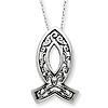 Ichthus Fish Necklace 7/8in Antiqued Sterling Silver