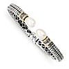 Sterling Silver Freshwater Cultured Pearl and Diamond Cuff Bangle