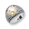 Sterling Silver Freshwater 11mm Pearl and Diamond Ring