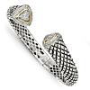 Sterling Silver 5/8 CT Diamond Cuff Bangle with 14k Gold Accents