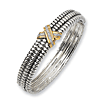 Sterling Silver 1/20 CT Diamond Bangle with 14k Yellow Gold X