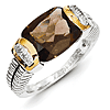 Sterling Silver 14k Gold 2.11 ct tw Smoky Quartz Ring with Diamonds