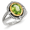 Sterling Silver 14k Gold 2.82 ct Oval Peridot and Diamond Ring Size 6