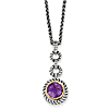 Sterling Silver 1.6 ct Amethyst Antiqued Necklace with 14k Gold Bezel