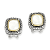 Sterling Silver Mother of Pearl Omega Back Earrings 14kt Gold Accents