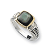 Sterling Silver 14kt Gold Black Mother of Pearl & Diamond Ring