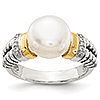 Sterling Silver with 14k Diamond & 10mm Freshwater Pearl Ring