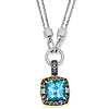 Sterling Silver 17.5 ct Blue Topaz & Diamond Necklace 17in