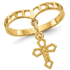 14k Yellow Gold Dangling Cross Ring