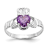 14k Yellow Gold Claddagh Ring with 5mm Purple Heart Cubic Zirconia
