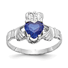 14k White Gold Claddagh Ring with Sapphire Heart CZ