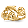 14k Yellow Gold Diamond-cut Dolphin Starfish Shell Sand Dollar Ring