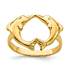 14k Yellow Gold Dolphins Heart Ring