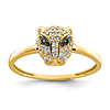 14k Yellow Gold Green And White CZ Lioness Head Ring