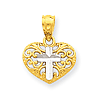 14kt Yellow Gold & Rhodium 3/8in Cross in Heart Charm